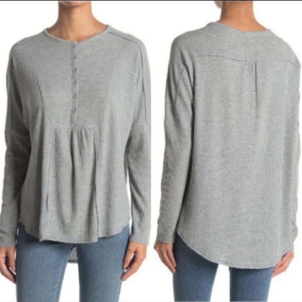 Gibsonlook Mixed Rib Waffle Knit Henley Gray XL NWT